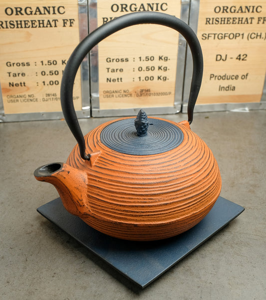 Moderne Teekanne aus Gußeisen orange